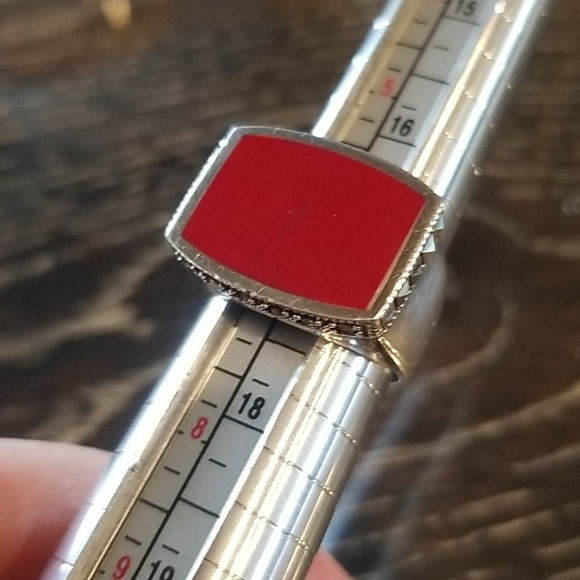 Marcasite silver ring with red stone size 7 - Picture 7 of 8